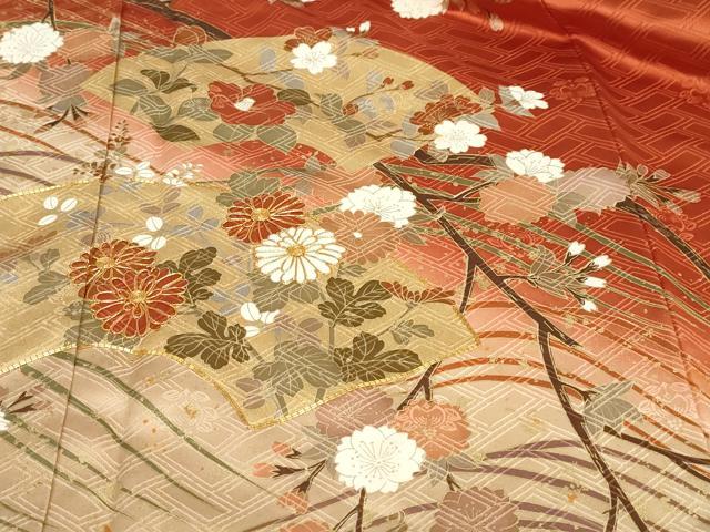 平和屋着物●十日町老舗ブランド 吉澤友禅 吾妻徳穂 振袖 駒刺繍 地紙草花文 暈し染め 金彩 正絹 逸品 DABI2020ud