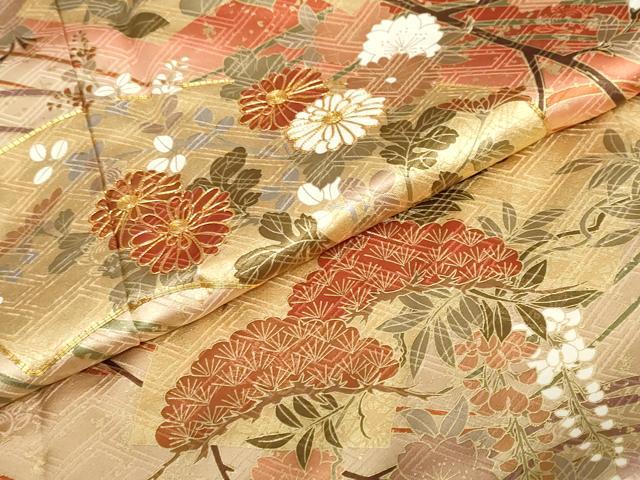 平和屋着物●十日町老舗ブランド 吉澤友禅 吾妻徳穂 振袖 駒刺繍 地紙草花文 暈し染め 金彩 正絹 逸品 DABI2020ud