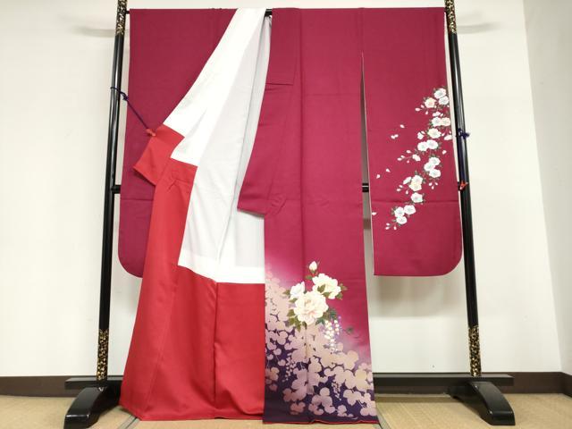 平和屋着物●豪華振袖 草花文 シルエット 暈し染め 金彩 正絹 逸品 DABI2026ud