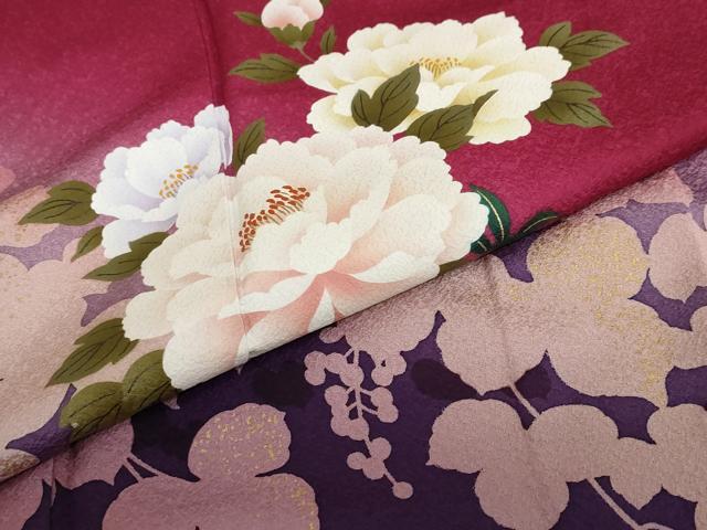 平和屋着物●豪華振袖 草花文 シルエット 暈し染め 金彩 正絹 逸品 DABI2026ud