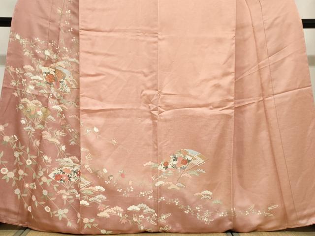 平和屋着物●訪問着 駒刺繍 扇面草花文 暈し染め 金彩 正絹 逸品 DABI2028ud