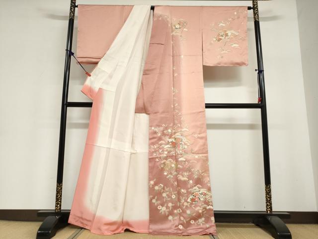 平和屋着物●訪問着 駒刺繍 扇面草花文 暈し染め 金彩 正絹 逸品 DABI2028ud