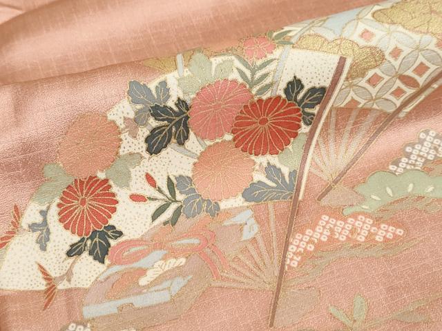平和屋着物●訪問着 駒刺繍 扇面草花文 暈し染め 金彩 正絹 逸品 DABI2028ud