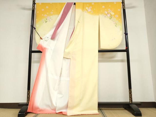 平和屋着物●小振袖 二尺袖 舞花文 金彩 洗える着物 DABI2029ud