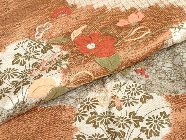 平和屋着物●訪問着 絞り 刺繍 道長草花丸文 金彩 正絹 逸品 DABI2030ud