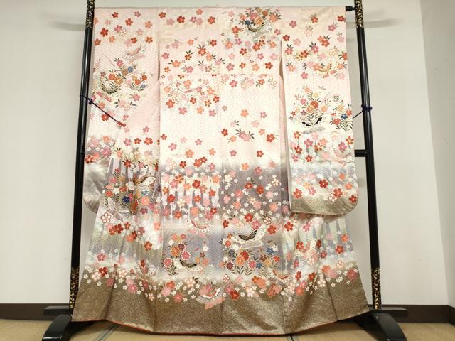 平和屋着物●豪華振袖 駒刺繍 花蝶文 暈し染め 金彩 正絹 逸品 DABI2031ud