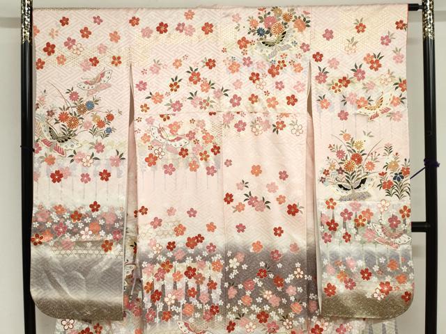 平和屋着物●豪華振袖 駒刺繍 花蝶文 暈し染め 金彩 正絹 逸品 DABI2031ud