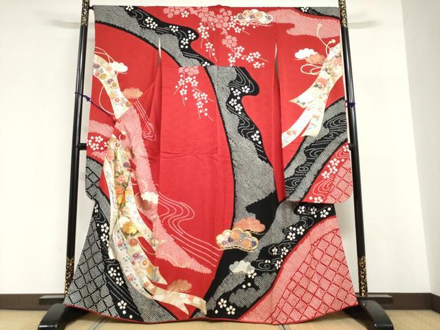 平和屋着物●豪華振袖 絞り 辻が花 暈し染め 銀通し地 正絹 逸品 DABI2033ud