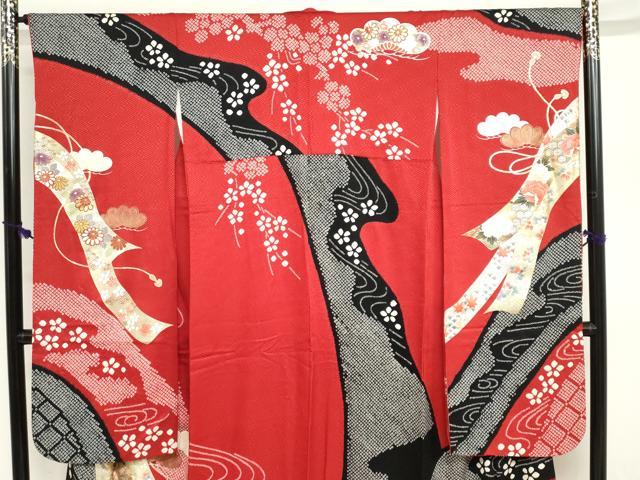 平和屋着物●豪華振袖 絞り 辻が花 暈し染め 銀通し地 正絹 逸品 DABI2033ud
