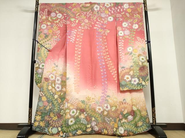 平和屋着物●豪華振袖 絞り 辻が花 暈し染め 銀通し地 正絹 逸品 DABI2034ud