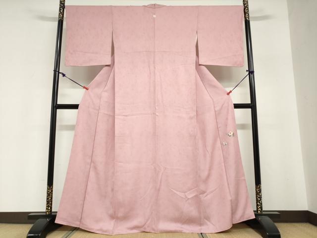 平和屋着物●上質な色無地 花尽くし地紋 桃花色 正絹 逸品 DABI2049ud