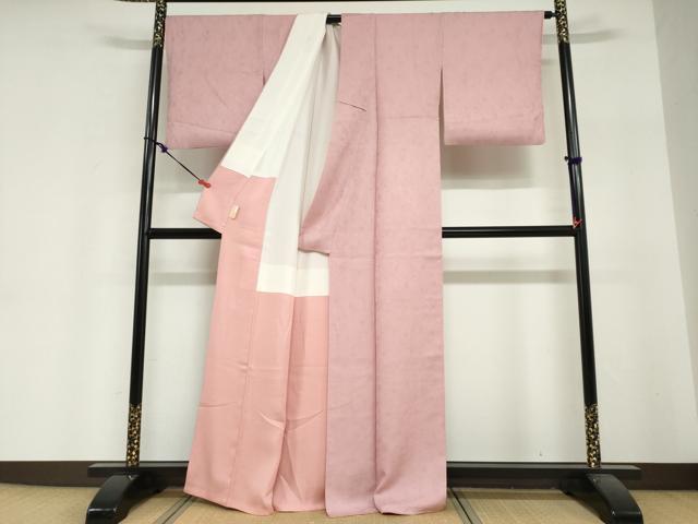 平和屋着物●上質な色無地 花尽くし地紋 桃花色 正絹 逸品 DABI2049ud