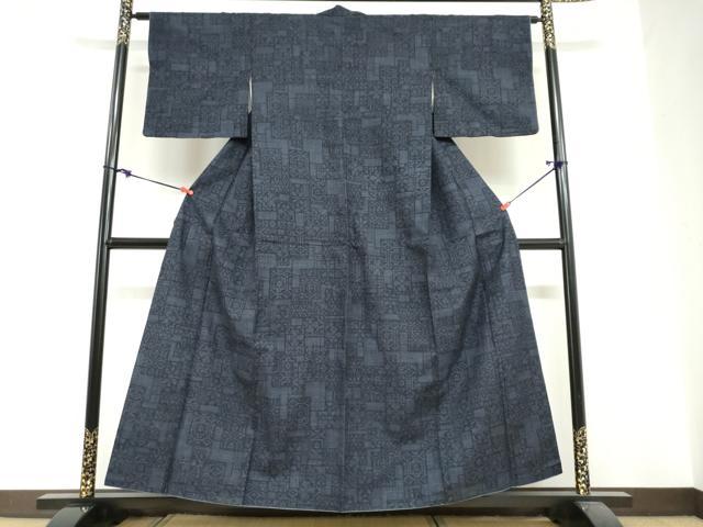 平和屋着物●結城紬 100亀甲 変わり格子文 正絹 逸品 DABI2060ud