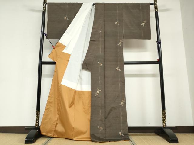 平和屋着物●上質な紬 絞り 枝花文 正絹 逸品 DABI2070ud