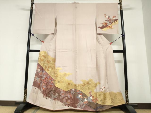 平和屋着物●訪問着 刺繍 雲霞草花文 金彩 正絹 逸品 DABI2089ud