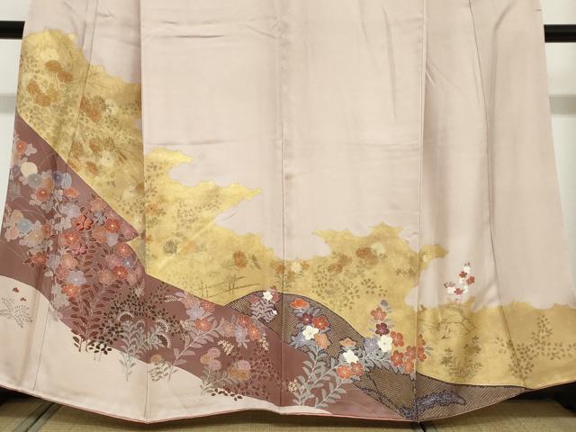 平和屋着物●訪問着 刺繍 雲霞草花文 金彩 正絹 逸品 DABI2089ud