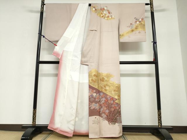 平和屋着物●訪問着 刺繍 雲霞草花文 金彩 正絹 逸品 DABI2089ud
