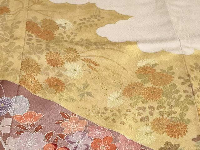 平和屋着物●訪問着 刺繍 雲霞草花文 金彩 正絹 逸品 DABI2089ud