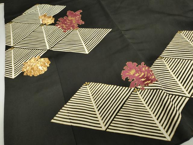 平和屋着物▼豪華黒留袖 駒刺繍 草花文 正絹 逸品 DABI2091ud