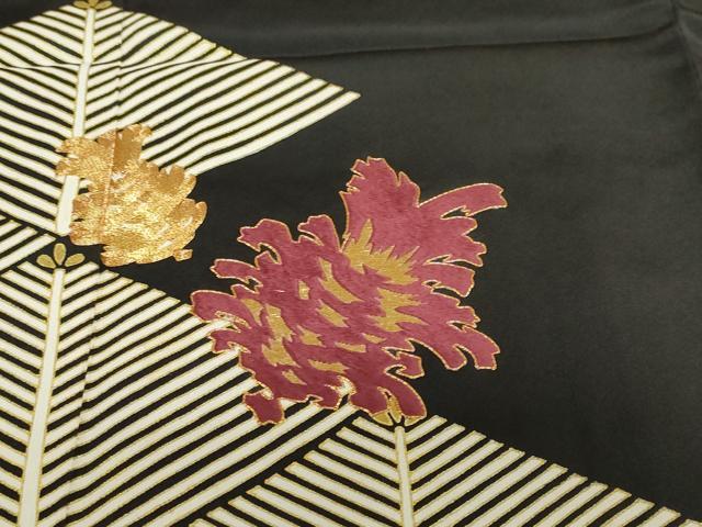 平和屋着物▼豪華黒留袖 駒刺繍 草花文 正絹 逸品 DABI2091ud