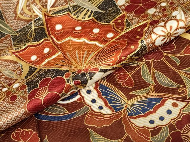 平和屋着物●訪問着 駒刺繍 流水花蝶文 金彩 正絹 逸品 DABI2092ud