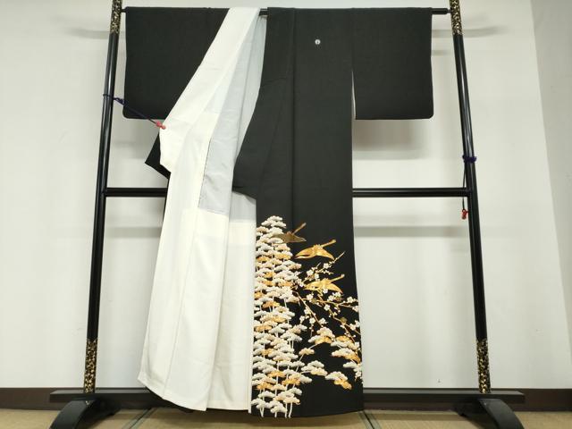 平和屋着物●豪華黒留袖 駒刺繍 飛鶴花文 金彩 正絹 逸品 DABI2093ud
