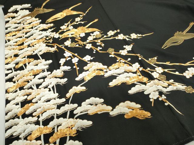 平和屋着物●豪華黒留袖 駒刺繍 飛鶴花文 金彩 正絹 逸品 DABI2093ud
