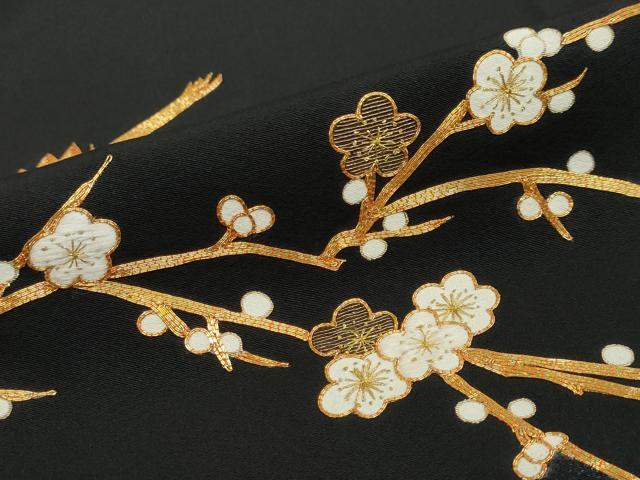 平和屋着物●豪華黒留袖 駒刺繍 飛鶴花文 金彩 正絹 逸品 DABI2093ud