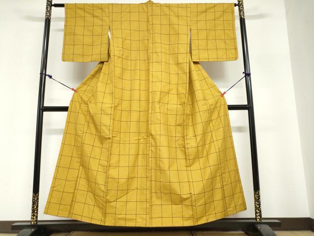 平和屋着物●黄八丈 綾織 格子 正絹 逸品 DABI2095ud