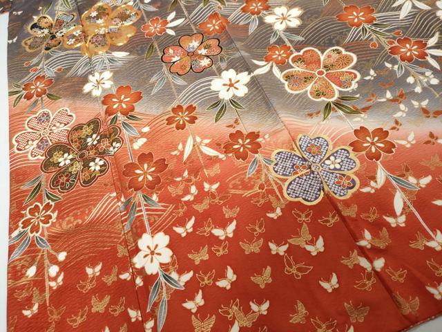 平和屋着物●豪華振袖 駒刺繍 花蝶文 暈し染め 金彩 正絹 逸品 DABI2105ud