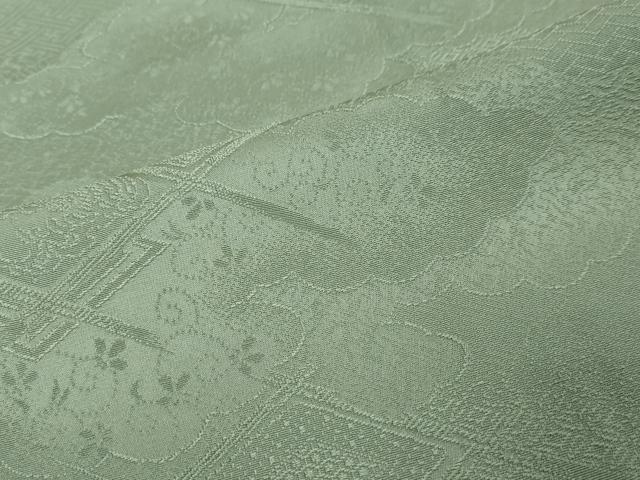平和屋着物●上質な色無地 雲霞菱地紋 山葵色 正絹 逸品 DABI2109ud