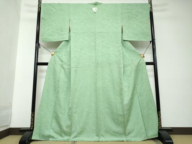 平和屋着物●上質な色無地 草花地紋 薄萌黄色 正絹 逸品 未使用 DABI2113ud