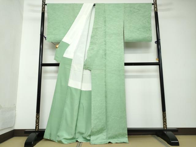 平和屋着物●上質な色無地 草花地紋 薄萌黄色 正絹 逸品 未使用 DABI2113ud