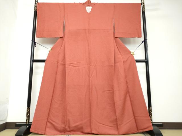 平和屋着物●上質な色無地 霞地紋 赤丹色 正絹 逸品 未使用 DABI2119ud
