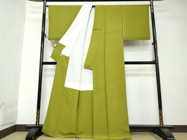 平和屋着物●上質な色無地 黄緑色 正絹 逸品 DABI2120ud