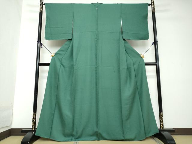 平和屋着物●上質な色無地 紋意匠 緑青色 正絹 逸品 DABI2122ud