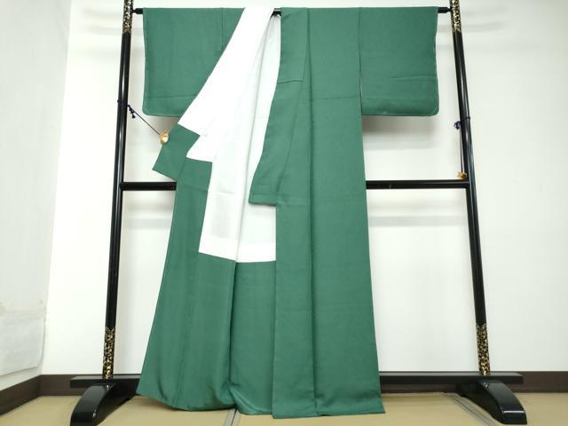 平和屋着物●上質な色無地 紋意匠 緑青色 正絹 逸品 DABI2122ud