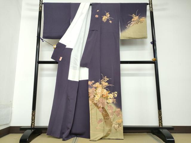 平和屋着物●訪問着 鹿の子草花文 暈し染め 鬼しぼ縮緬 正絹 逸品 DABI2135ud