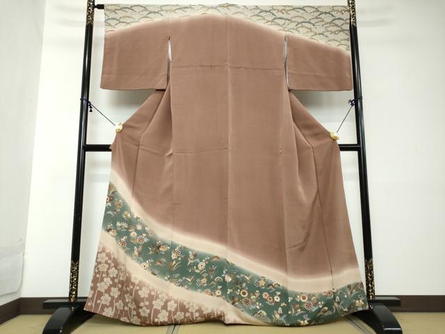 平和屋着物●訪問着 草花文 暈し染め 鬼しぼ縮緬 正絹 逸品 DABI2136ud