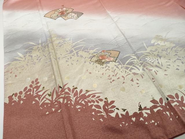 平和屋着物●中国三大刺繍 スワトウ刺繍 訪問着 地紙草花文 暈し染め 金彩 ロング丈 正絹 逸品 DABI2138ud