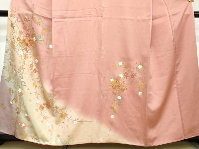 平和屋着物●訪問着 刺繍 地紙草花文 暈し染め 金彩 正絹 逸品 DABI2140ud