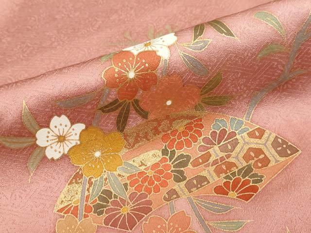 平和屋着物●訪問着 刺繍 地紙草花文 暈し染め 金彩 正絹 逸品 DABI2140ud