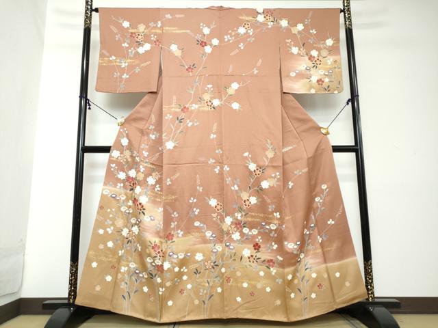 平和屋着物●訪問着 駒刺繍 草花文 暈し染め 金彩 正絹 逸品 DABI2144ud