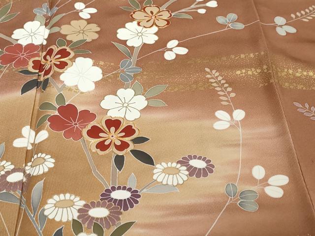 平和屋着物●訪問着 駒刺繍 草花文 暈し染め 金彩 正絹 逸品 DABI2144ud
