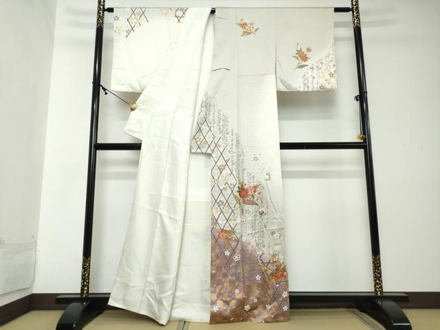 平和屋着物●訪問着 駒刺繍 草花文 金彩 正絹 逸品 DABI2146ud