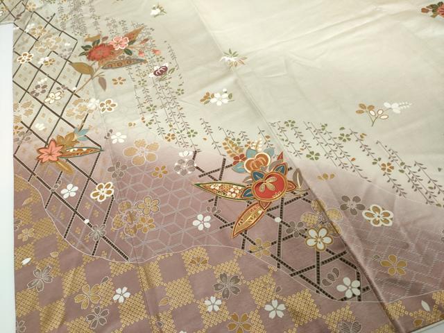 平和屋着物●訪問着 駒刺繍 草花文 金彩 正絹 逸品 DABI2146ud