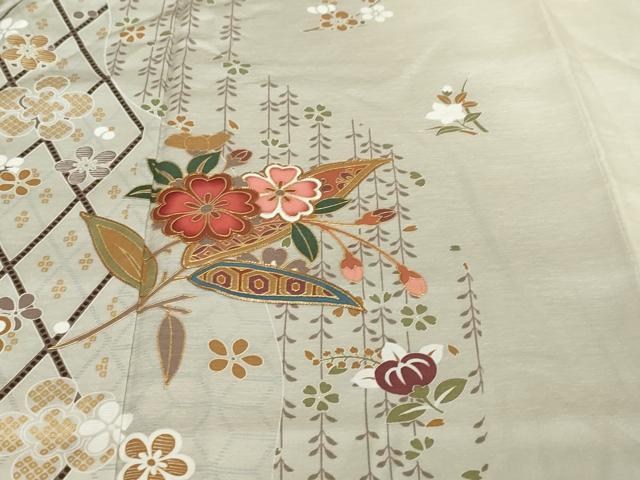 平和屋着物●訪問着 駒刺繍 草花文 金彩 正絹 逸品 DABI2146ud