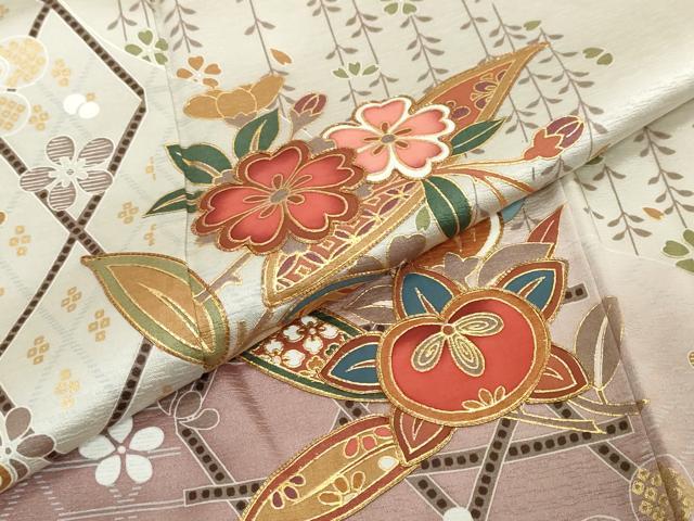 平和屋着物●訪問着 駒刺繍 草花文 金彩 正絹 逸品 DABI2146ud