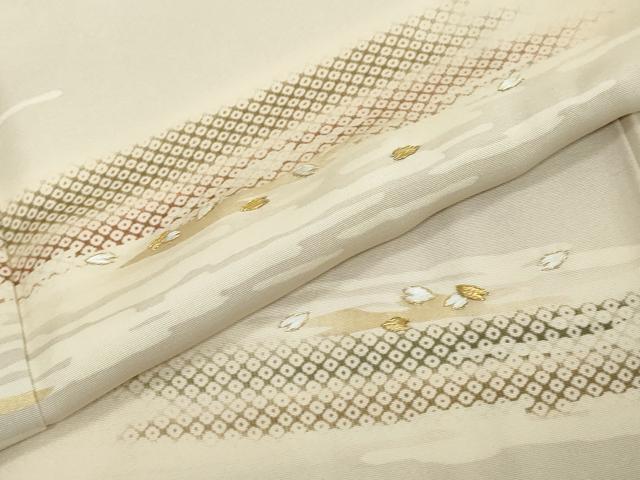 平和屋着物●訪問着 刺繍 鹿の子舞桜文 暈し染め 金銀糸 正絹 逸品 DABI2147ud