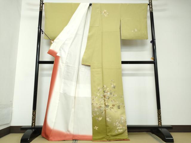 平和屋着物●訪問着 草花文 暈し染め 金銀彩 正絹 逸品 DABI2148ud